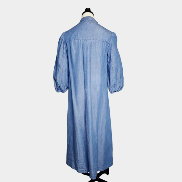 Massimo Dutti Shirt Dress 3/4 Sleeves Mockneck Minimalist Lyocell Chambray Midi - Picture 12 of 16